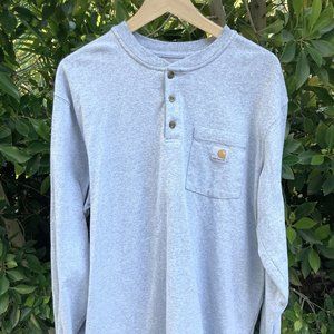 Carhartt Grey Original Fit Long Sleeve Pocket Henley T Shirt Size L